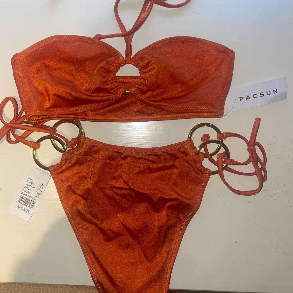 STORM REID X PACSUN Burnt Orange O-Ring Halter Bikini Top (XS) and Bottom (S)